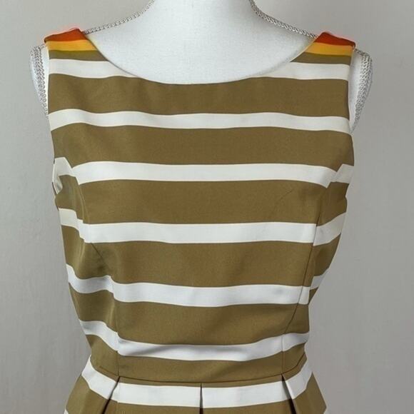 Ronnie Nicole Orange Tan Fit & Flare Striped Career Office Dress NWOT Size 8 - Picture 3 of 14